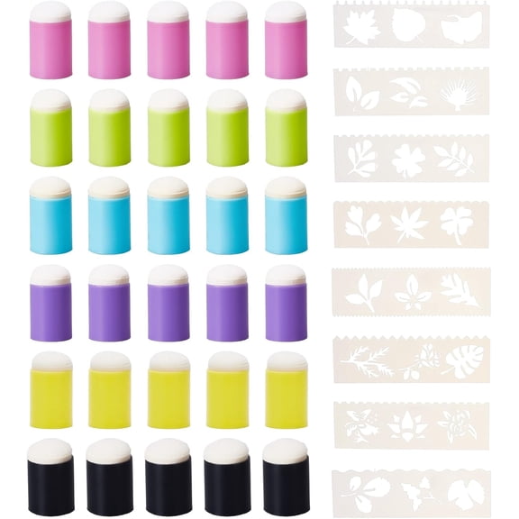 Colorful Finger Sponge Daubers 30pcs Finger Painting Sponge Set with 8pcs Flower Stencil Templates Art and Craft Drawing Project Tool for Stamping DIY Crafts Paint Multi-color