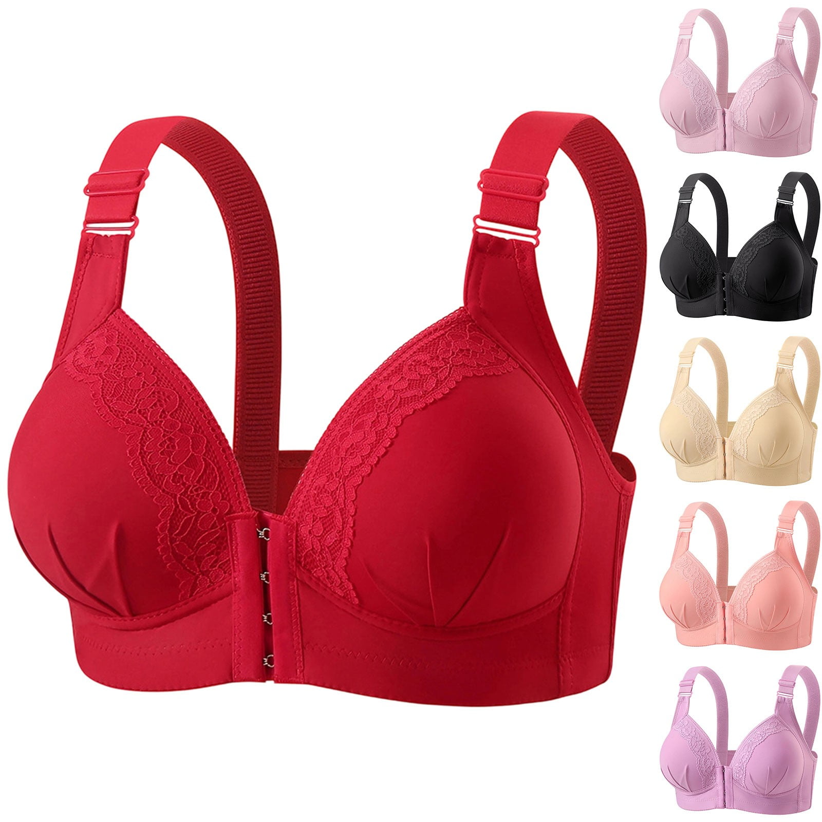 Ahuyic Womens Bra Summer Plus Size Bra Ladies Solid Color No Steel Ring Push Up Everyday Bra Black XXXL