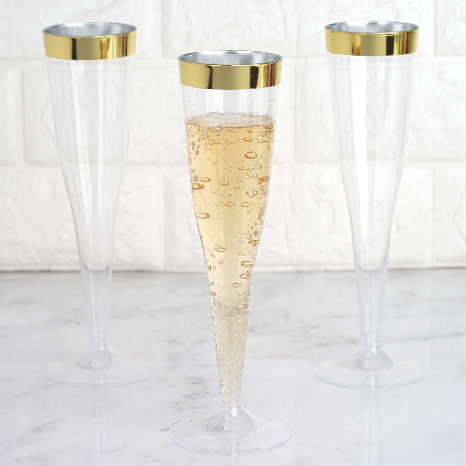 Efavormart 60 Pack 6oz Gold Rimmed Clear Champagne Flutes Cocktail Disposable Plastic Glasses - Perfect for Wedding Ceremonies, Birthday Celebrations, Upscale Occasions, and Special Events