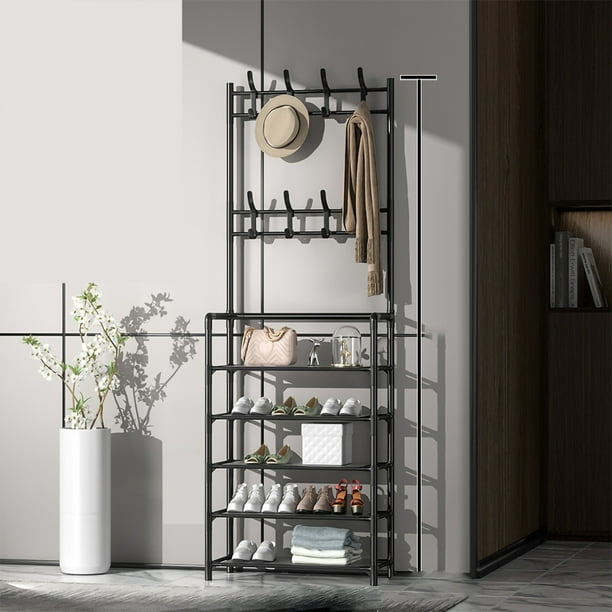 Perchero de pie moderno de metal para colgar ropa, estante de almacenamiento para el recibidor, 60 cm, 5 capas, color negro