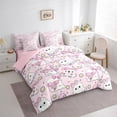 thumbnail image 3 of Feelyou Girly Pink Ghost Twin Bedding Sets 7-Piece for Girls, Kawaii Princess Bowknot Bedding Comforter Set, Cute Flower Floral Reversible Sheet Sets, Lightweight Room Decor, 3 of 7