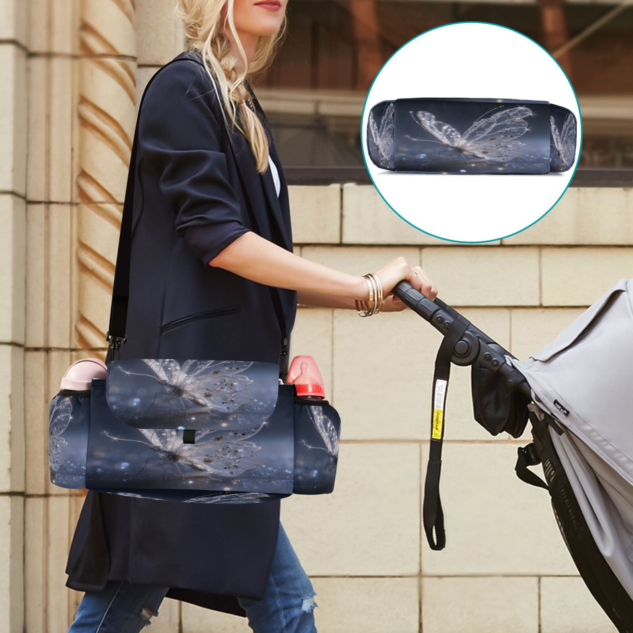 DIXRUYEE Stroller Organizer Glistening Butterfly Printed