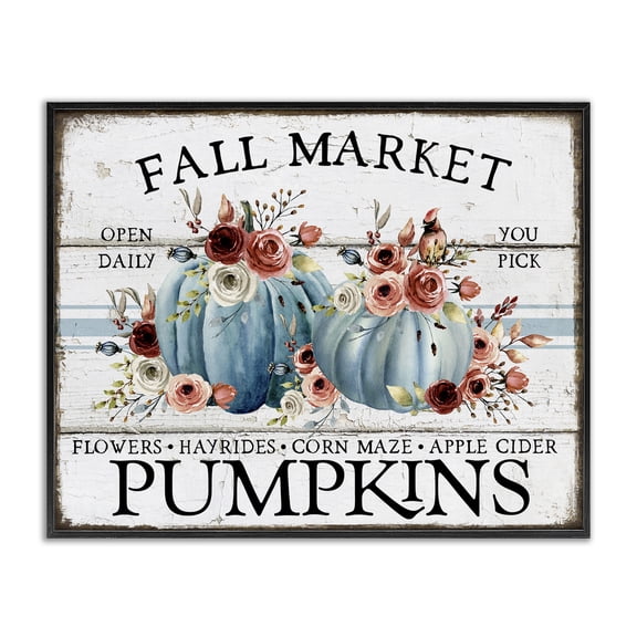 Stupell Industries French Country Fall Floral Pumpkins Black Framed Giclee Art, 14 x 11, by Creatif Belle