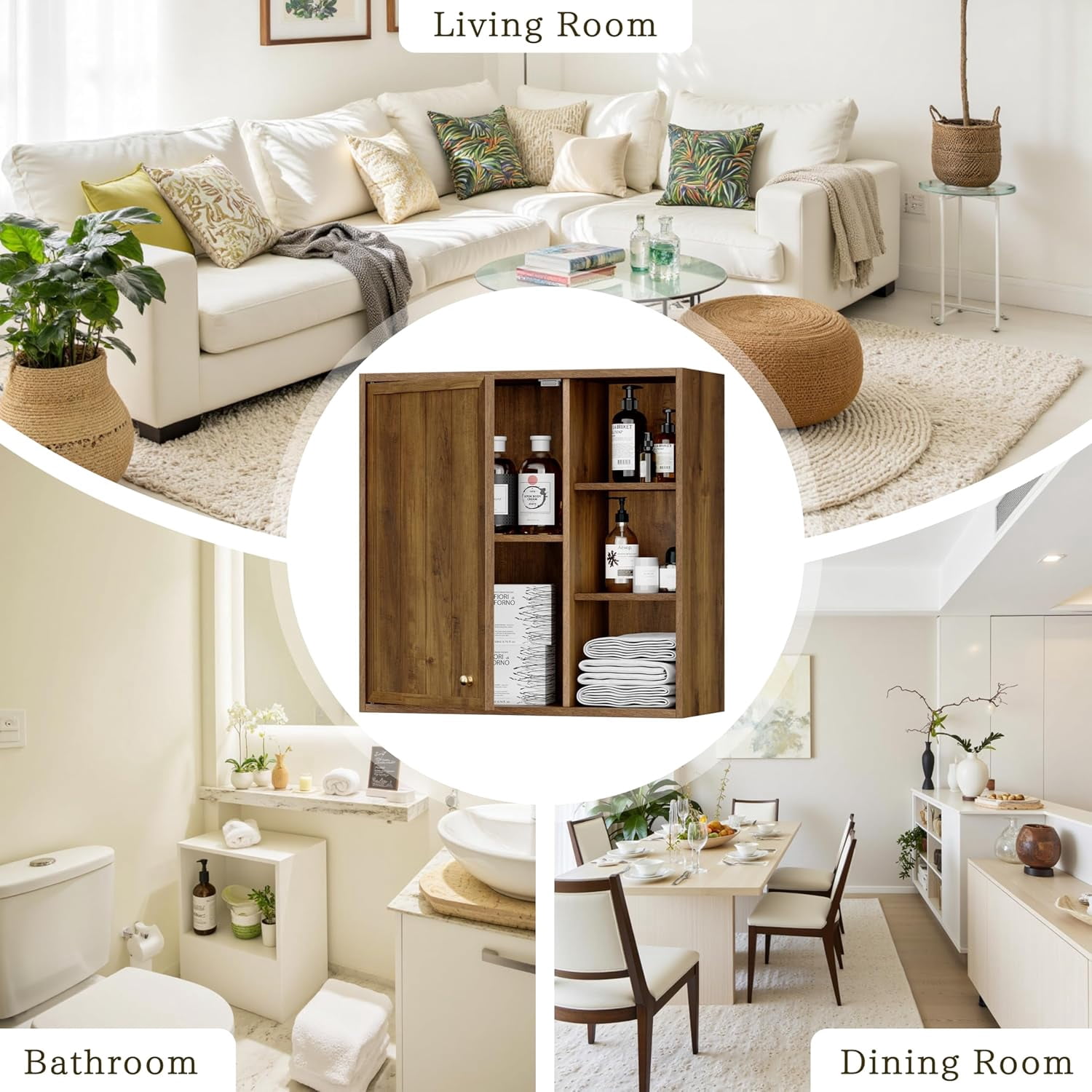 ANHDAH Bathroom Wall Storage Cabinet with Door and Adjustable Shelf, Over the Toilet Storage Cabinet for Kitchen, Laundry, Brown