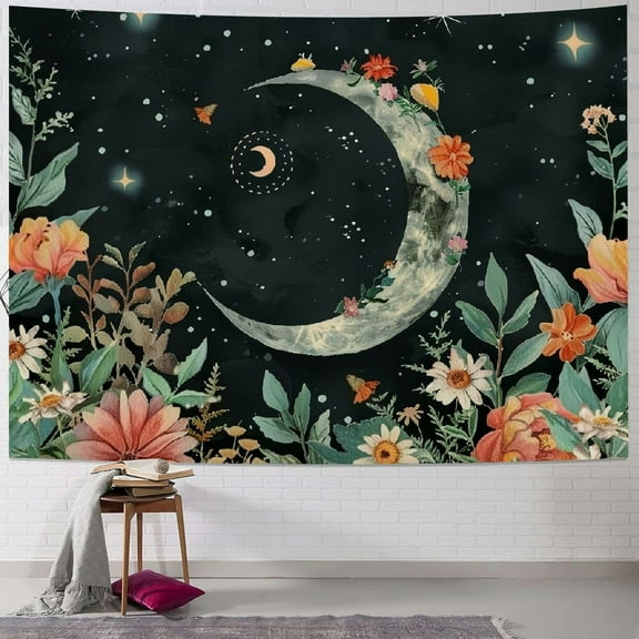 Creowell  Plant Tapestry Moon Phase Tapestry Wall Hanging Bohemian Mandala Tapestry Aesthetic Bedroom Decor Hippie Room Decor For Bedroom Aesthetic  40x30inch