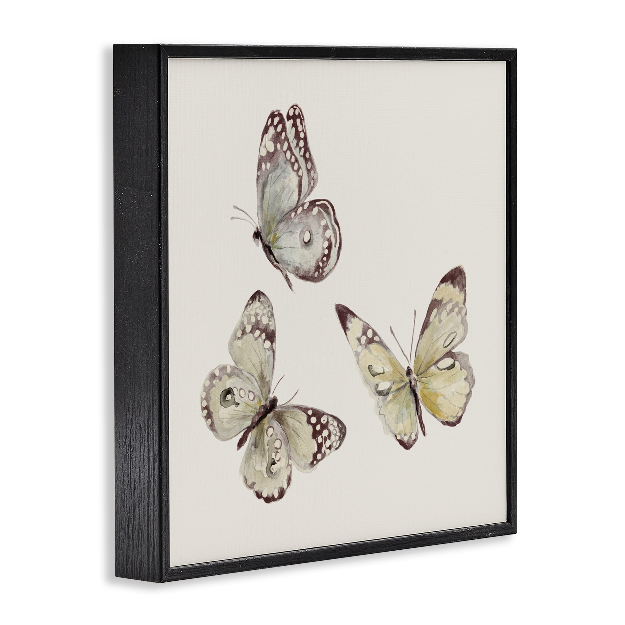 Stupell Industries Isolated Butterflies on Beige Black Framed Giclee Art, design by Patricia Pinto