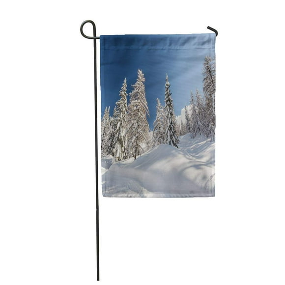 POGLIP Blue Alpine Winter Landscape Fir Trees in Julia Alps is Slovenia Austria Garden Flag Decorative Flag House Banner 28x40 inch