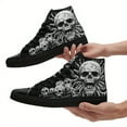 thumbnail image 3 of Coolcustomize Womens Gothic Skull & Crossbones High-Top Sneakers - Black & White Lace-Up Mid-Top Trainers, Round Toe Casual Shoes with Durable Rubber Sole, Ladies Sneakers, Streetwear Footwear Lovers, 3 of 9