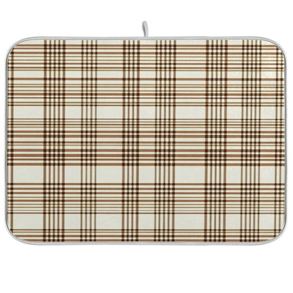 Brown and White Tartan Dish Drying Mat Kitchen Mats Microfiber Counter Absorbent Dish Pad Drainer Rack