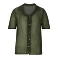 thumbnail image 2 of WREESH Men's Fashion Knit Solid Color Button Down Shirts Casual Short Sleeve Top with Turndown Collar for Everyday Wear Olive Green, 2 of 5