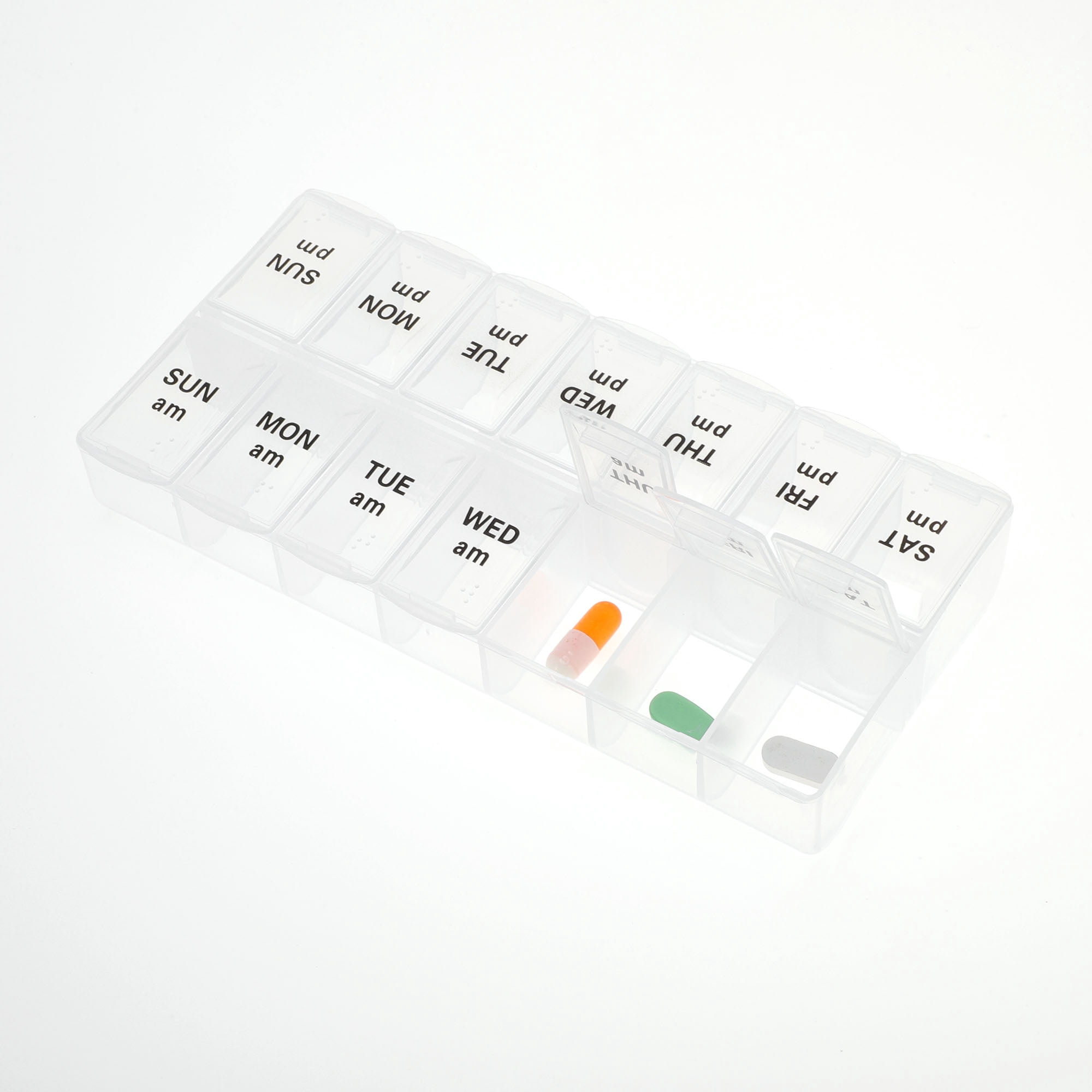 Unique Bargains Durable 14 Grids Double Row Pill Box for Travel 1 Pc Clear Large