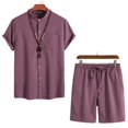 thumbnail image 4 of Birdeem Ensemble 2 Pcs d'Été pour Hommes Col Montant Mode Chemise Décontractée Manches Courtes et Shorts Ensemble Col Rabattu, 4 of 12
