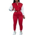 thumbnail image 2 of Women Workout 2 Piece Outfits Button Down Color Block Patchwork Jackets Bodycon Long Pants Tracksuit, 2 of 6