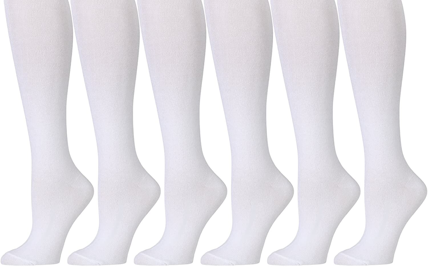 SOCKS'NBULK 6 Pairs of Women's Cotton Knee High Socks, Solid Colors Stylish Boot Sock, White