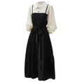 thumbnail image 1 of Robe Patchwork à Manches Longues pour Femmes Douce Fausse 2 Pcs Col Boutons Robe de Collège - Abricot Noir / L, 1 of 8