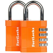 FortLocks Padlock Set - 4 Digit Combination Lock for Gym Outdoor & School Locker, Fence, Case & Shed - Heavy Duty Resettable S
