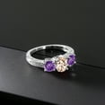 thumbnail image 3 of Gem Stone King 1.72 Ct Oval Peach Morganite Purple Amethyst 925 Sterling Silver Moissanite Ring (Size 8), 3 of 4
