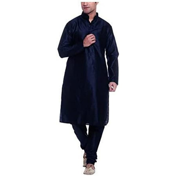 Royal Kurta Mens Silk Blend Kurta Churidar Blue