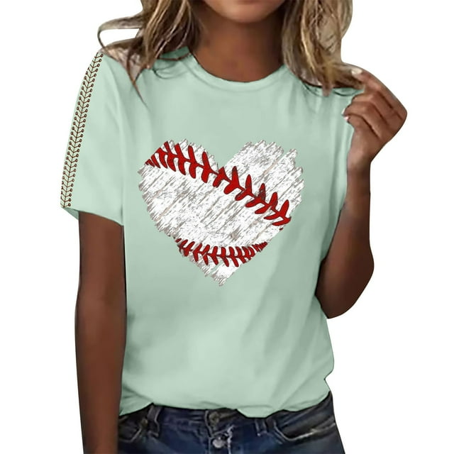 WZXFASHION 2025 Été T-shirt Imprimé Baseball pour Femmes Liquidation T-shirt à Manches Courtes pour Femmes