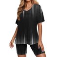 thumbnail image 4 of Virmaxy Womens Stylish Outfit 2 Piece Set Summer Marble Printed Shorts 2 Piece Set Fashion Casual Short Sleeve V-Neck Top/Shirt Shorts Set Black-B Xs, 4 of 7