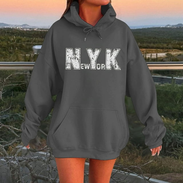 Womens Graphic Hoodies Drawstring Long Sleeve Sweatshirt with Pocket Pullover for Everyday Casual and Commuting Activities