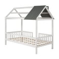 thumbnail image 5 of Aukfa Twin House Bed with Fence and Roof, Wood Montessori Bed for Kids, Teens - White/Gray, 5 of 8