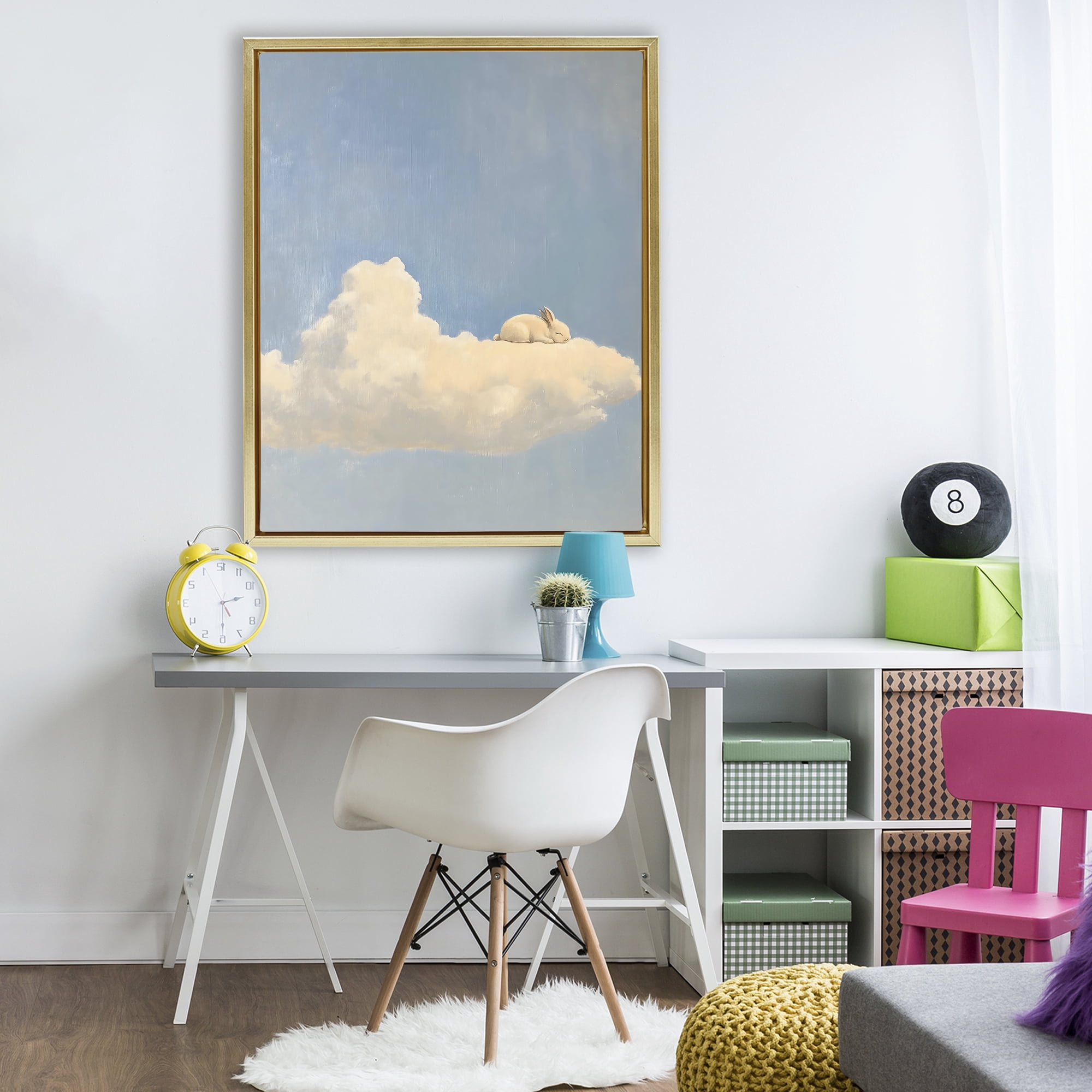 Stupell Industries Sleeping Bunny on Cloud Gold Framed Floater Canvas Wall Art, design by The Prints Vibe