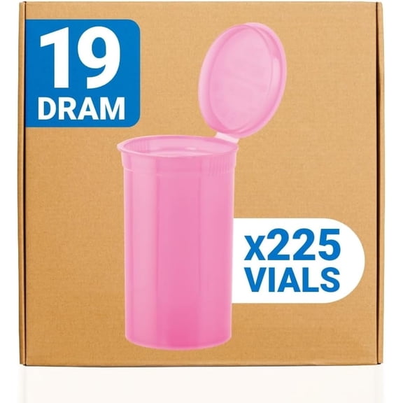 Loud Lock Pop Top Dram Bottles - Pink - 19 Dram - 225 Per Case - 2.75" Deep X 1.5" Wide - Packaging Supplies - Pill Vials - Rx Vial