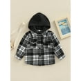 thumbnail image 2 of Bagilaanoe Toddler Baby Boy Hooded Jacket Plaid Long Sleeve Single-Breasted Shacket Coat with Pockets 1T 2T 3T 4T 5T 6T Kids Fall Casual Outwear, 2 of 8