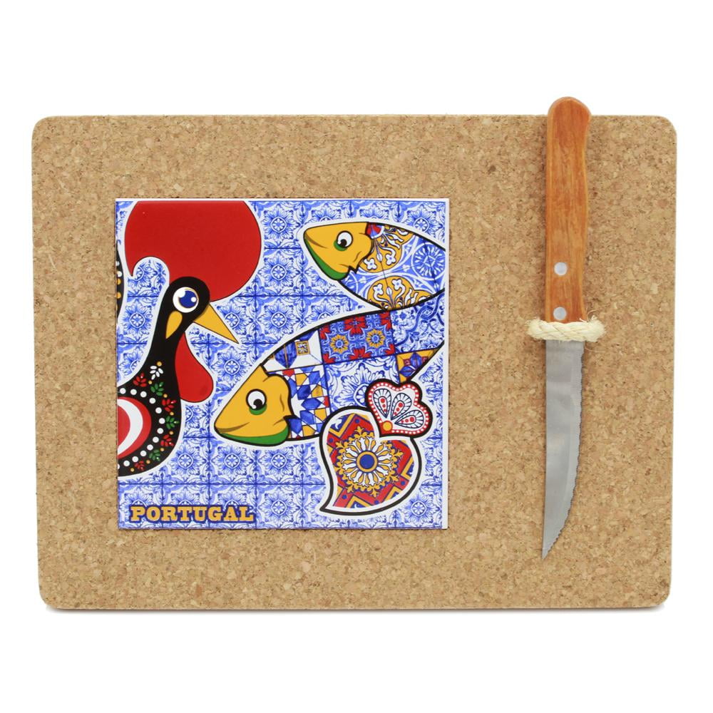 Portuguese Cork Cutting Board With Tile And Knife