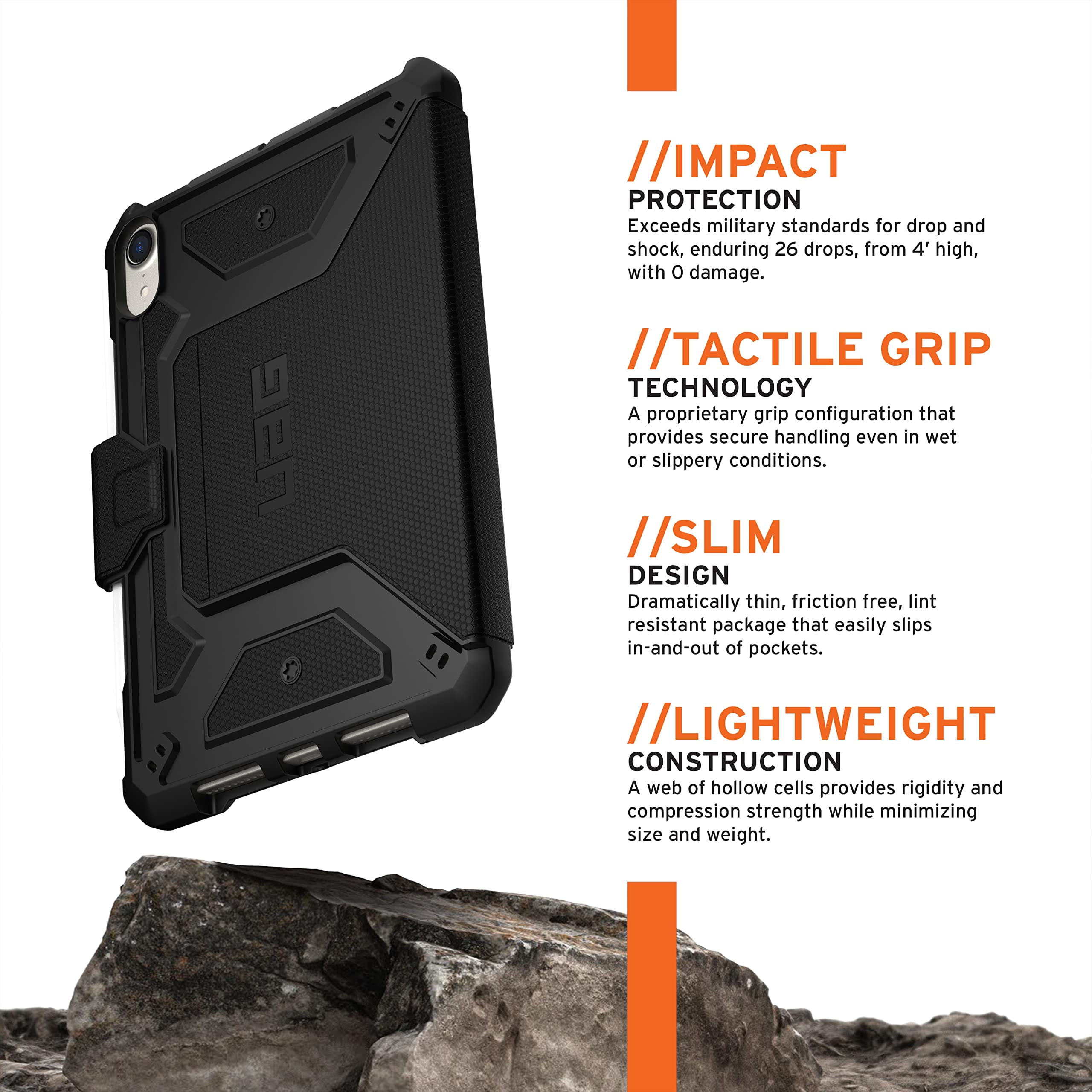 UAG iPad Mini Case [8.3-inch screen] (6th Gen, 2021) Rugged Heavy Duty Multi-Angle Viewing Folio Stand with Pencil Holder Metropolis Protective Cover, Black