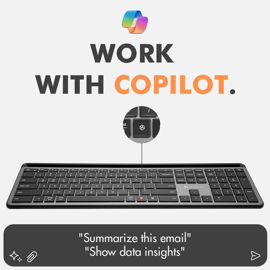 X9 Full Size Bluetooth Keyboard with Phone Holder - Backlit Wireless Keyboard, Switch Multi Device, Quiet, Slim, Rechargeable, w/Copilot for iPhone, Tablet, PC, Mac, iPad, MacBook, iOS - Gray