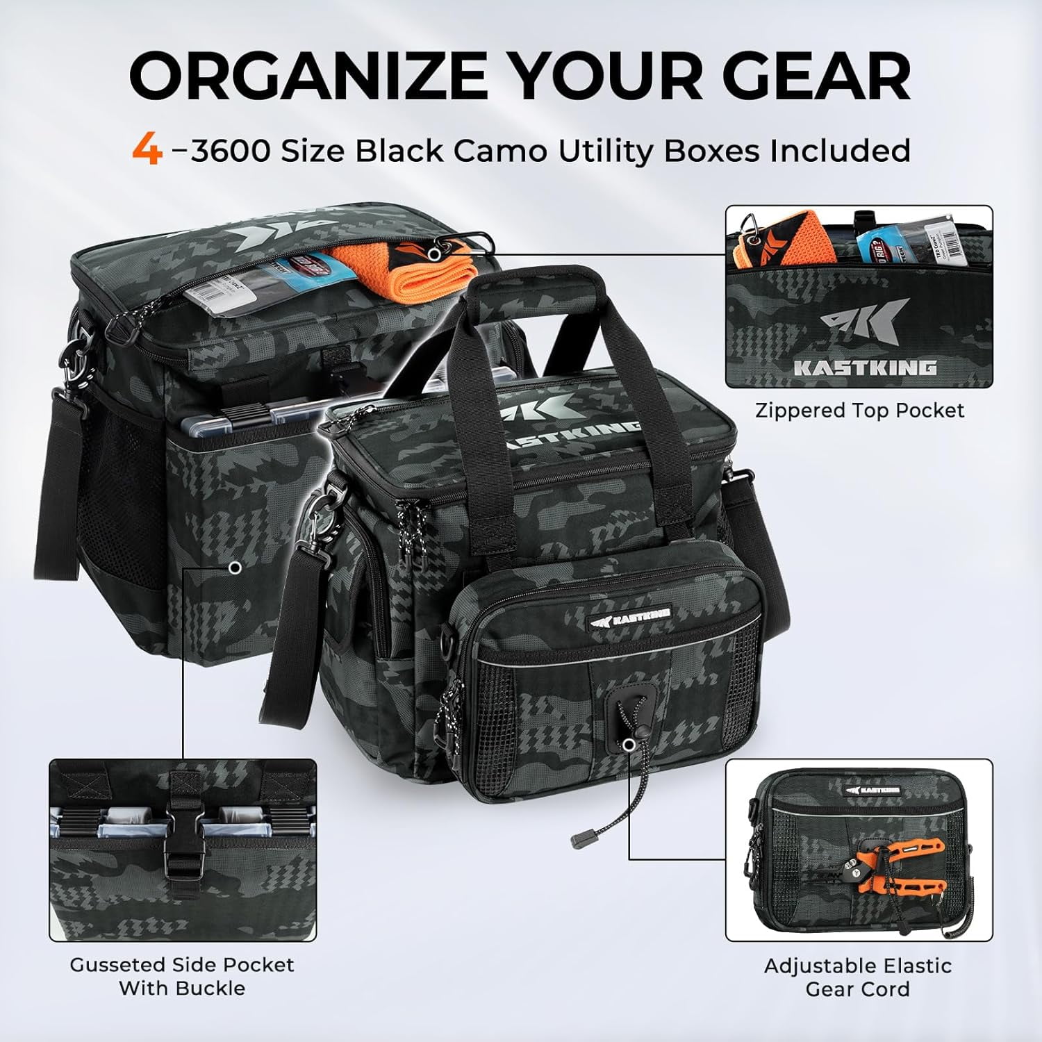 KastKing Fishing Tackle Bag With 4 Tackle Boxes & Removable Bait Binder, Water-Resistant Tackle Storage- BaitSpace