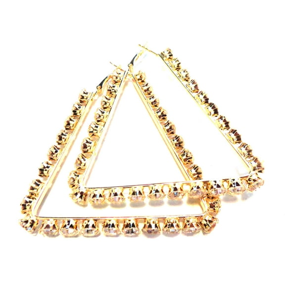 Rhinestone Cluster Earrings Triangle Hoop Earrings Crystal Gold Earrings Large