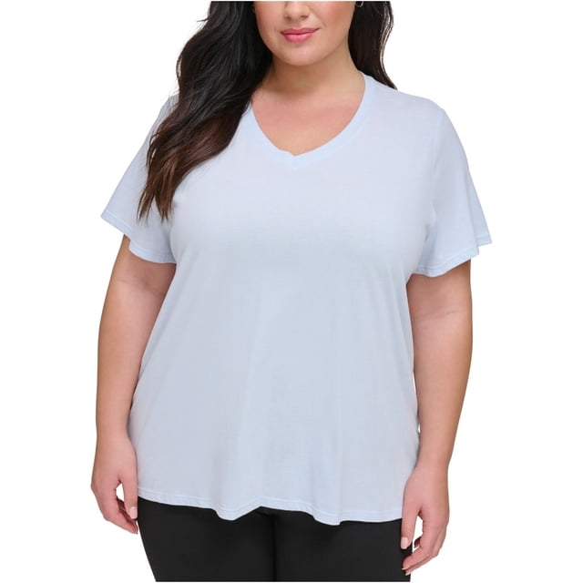 Calvin Klein Womens Cotton V Neck Basic T-Shirt, ltblue, Plus Size, 3X
