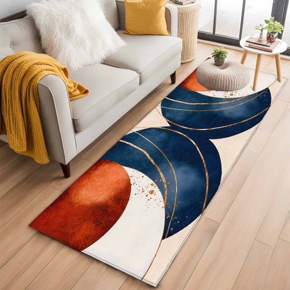 2'x6' Rug Runners for Hallways Kitchen, Navy Blue Burnt Orange Non Slip Entryway Beside Floor Carpet Runner, Modern Boho Art Geometric Washable Laundry Room Bedroom Throw Rugs Mat for Family Pet