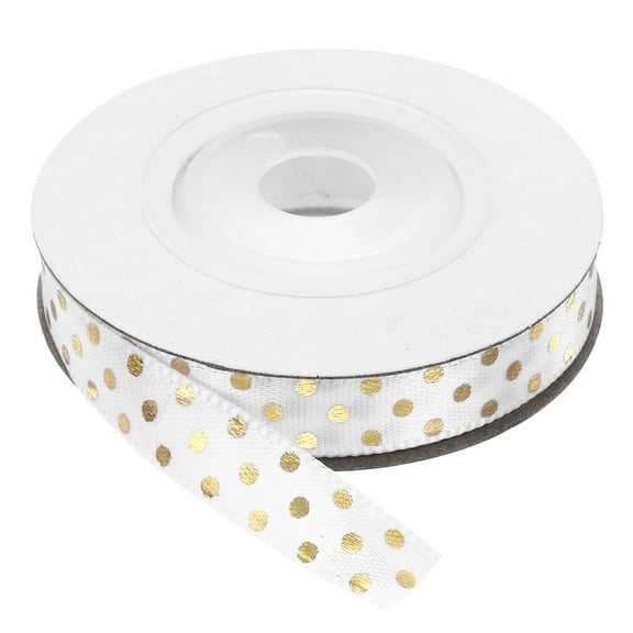 Grosgrain Ribbons 10 Yards 3/8 Inch Pure White Gold Dots Ribbon for Crafts Gift Wrapping Wedding