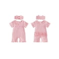 thumbnail image 2 of BemeyourBBs Newborn Baby Girls Little Sister Outfit Waffle Knit Ruffle Romper Little Sis Letter Embroidery Short Sleeve Infant Bodysuit Jumpsuit Headband Cute Baby Girl Summer Clothes, 2 of 9