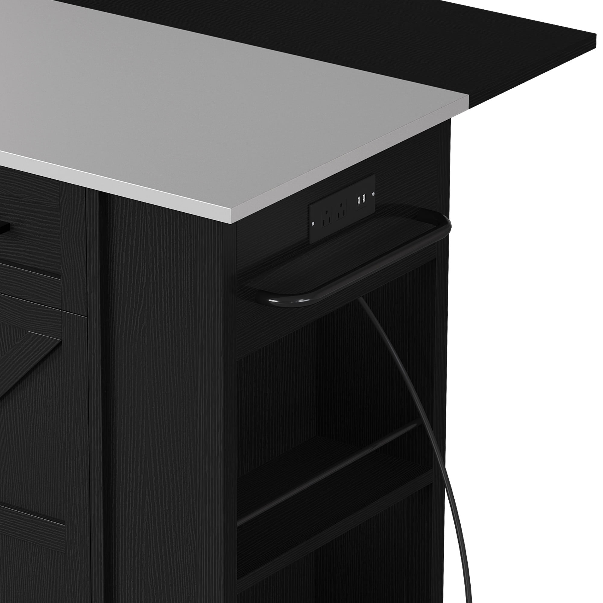 Dextrus Kitchen Island Cart with Storage & Drop Leaf, Kitchen Island Table with Power Outlets, Black