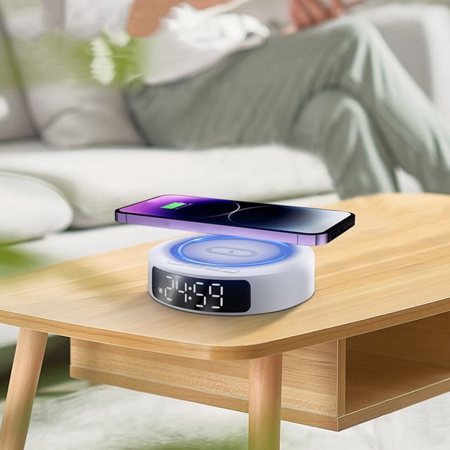 Réveil Multifonction à Chargement Sans Fil 15 W, Réveil à Chargement Sans Fil Adapté aux Chargeurs Sans Fil IOS et android