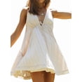 thumbnail image 1 of Robes d'Été Sans Manches à Col en V Profond à Volants Dos Nu pour Sorties Vacances Boho Mini Robes Couleur Abricot Rose P, 1 of 10