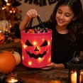 thumbnail image 5 of Halloween LED Light Up Pumpkin Face Candy Bucket Bag Collapsible Reusable Trick or Treat Tote with Handle for Halloween Party Favors Supplies, 5 of 7