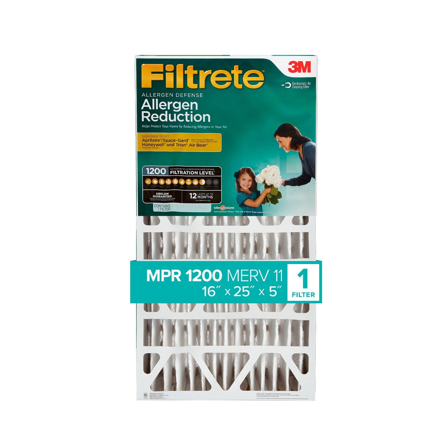 (2 pack) Filtrete 16x25x5 Air Filter, MPR 1200 MERV 11, Allergen Reduction Deep Pleat, 1 Filter