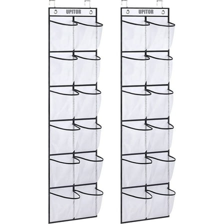UPITOR Over The Door Shoe Organizer - 12 Large Mesh Pockets for Neat and Tidy Storage, Hanging Narrow Closet Door, White, 2 Pack