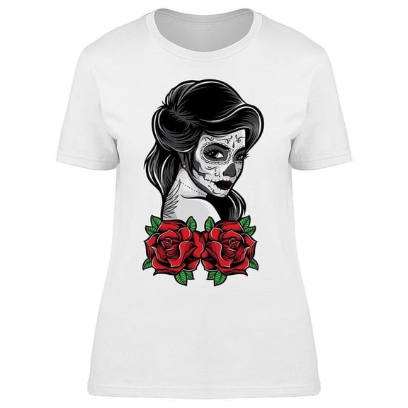 Girl Tattoo Face Roses Catrina T-Shirt Women -Image by Shutterstock, Female 3X-Large