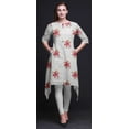 thumbnail image 2 of Bimba White Leaves & Begonia Floral Asymmetric Kurta Indian Tunic Tops For Women Printed Indian Clothing Large, 2 of 6