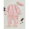 thumbnail image 4 of Newborn Baby Girls Christmas Print Footie Romper Waffle Long Sleeve Ruffle Jumpsuit Headband Set Fall Winter Clothes, 4 of 8