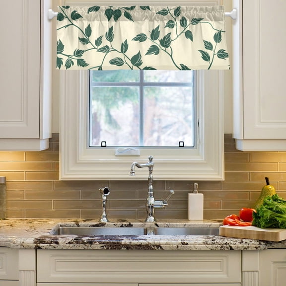 Leaves in Cream Curtain Valances Farmhouse Design Window Treatment Decor Blackout Rod Pocket for Windows Living Room Kitchen 54" x 18"