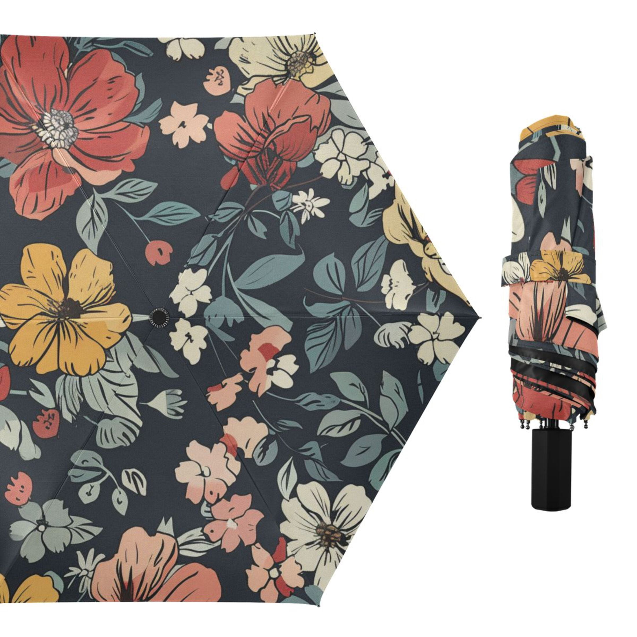 ALAZA Ethnic Flowers Paint UPF 50+ Compact Folding Umbrella for Rain Travel Umbrella Packable