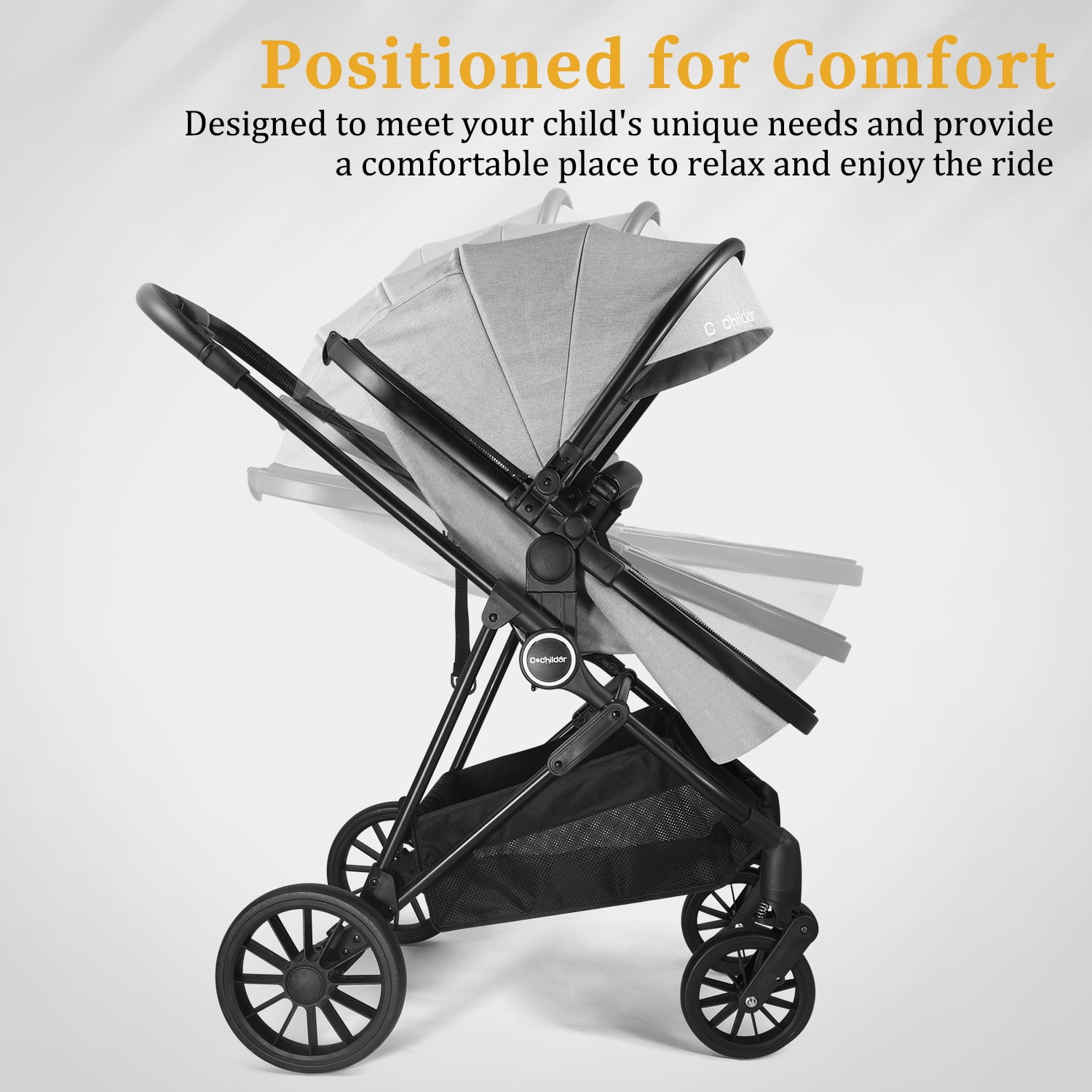 Cochildor Lite 2.0 Bassinet Mode 3-Position Reversible Lightweight Stroller with UPF 50+ Canopy, Grey